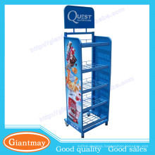 Custom blue five layers basket potato chip rack metal display stands with wheels for supermarket retail store